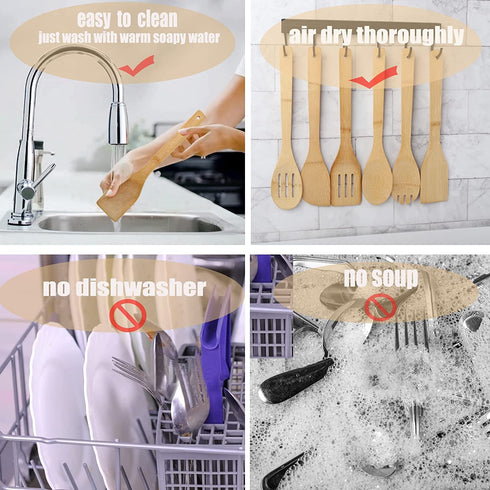 Wooden Spoons for Cooking Organic Bamboo Kitchen Utensils Set 8 Pcs Housewarming Gift New Apartment Essentials Slotted Serving Spoons Spatula Tong Tools for Nonstick Cookware with Holder