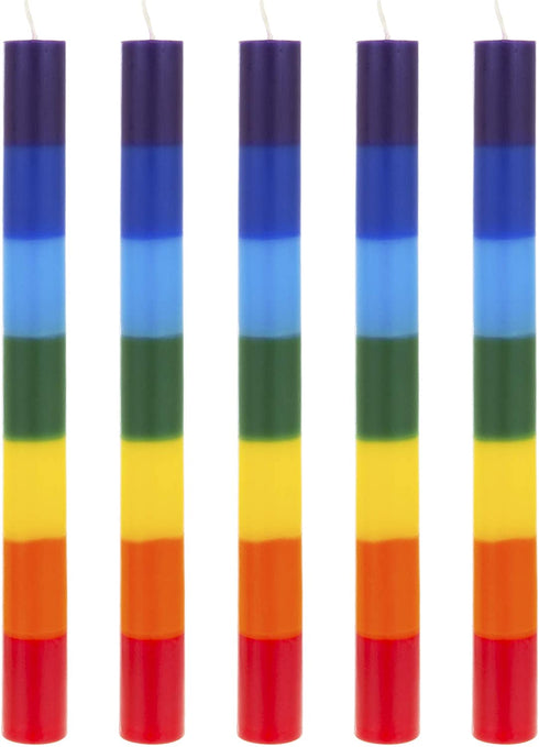 Mega Candles 5 pcs Unscented Multi Color Chakra Straight Taper Candle, Hand Poured Premium Wax Candles 10 Inch x 1 Inch, 100% Cotton Wick, Promotes Positive Energy, Meditation & Relaxation