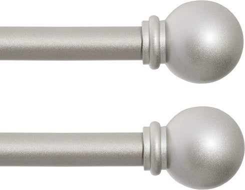 Kenney Chelsea 5/8" Standard Decorative Window Curtain Rod, 28-48", Silver, 2 Pack