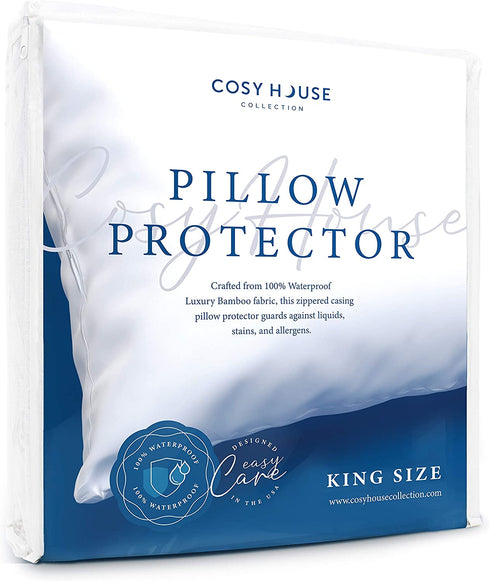 Cosy House Collection Luxury Bamboo Waterproof Zippered Pillow Protector - Premium Breathable & Noiseless Pillow Cover Encasement with Zipper - Stain Resistant - Set of 2 - King Size