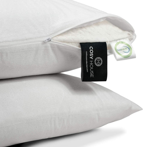 Cosy House Collection Luxury Bamboo Waterproof Zippered Pillow Protector - Premium Breathable & Noiseless Pillow Cover Encasement with Zipper - Stain Resistant - Set of 2 - Standard Queen Size