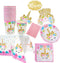 Unicorn Themed Party Supplies Set,Unicorn Cake Plates,Cups,Napkins,Tablecloth,Straws&Decoration,Paper Disposable Tableware Set for Girls Children Birthday Party or First,Baby Shower, Serves 16 Guests