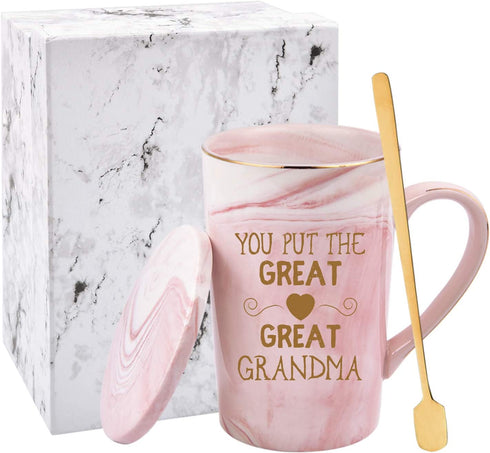 Grandma Coffee Mug You Put Grandma Mothers Day Gifts for Grandma from Granddaughter Grandson Grandma Gifts Birthday for Grandma Marble Cup Pink 14 Oz with Gift Box