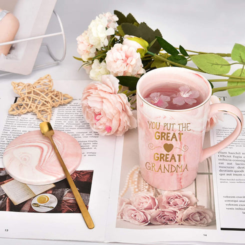 Grandma Coffee Mug You Put Grandma Mothers Day Gifts for Grandma from Granddaughter Grandson Grandma Gifts Birthday for Grandma Marble Cup Pink 14 Oz with Gift Box