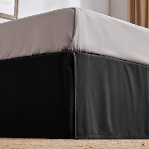 SLEEP ZONE Wrap Around Pleated Bed Skirts Queen Size, 15 inch Tailored Drop Easy Fit Bedskirt, Anti-Static, Wrinkle Free, and Fade Resistant (Queen, Black)