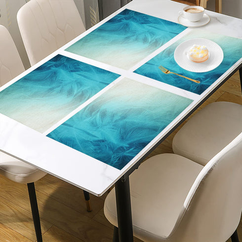 Batmerry Green Turquoise Placemats, Peacock Feather Pattern in Teal and White Woven Burlap Modern Placemats for Dining Table Kitchen Table Round Table Farmhouse Wedding Outdoor Indoor Set of 4