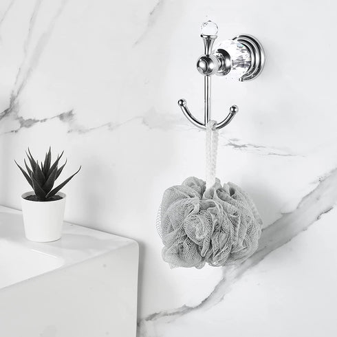BATHSIR Crystal Robe Hook, Chrome Towel Hook for Bathroom Wall Mounted Silver Double Coat Hook