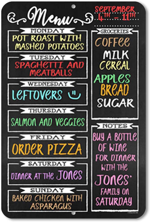 Honey Dew Gifts Chalkboard Style Menu Board 12 inch by 18 inch Tin Sign Durable and Easy Hanging on Wall