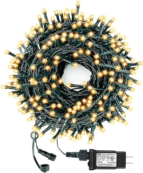 Decute Warm White Christmas String Lights Waterproof 300LED 105FT UL Certified with End-to-End Plug 8 Modes, Outdoor Indoor Starry Fairy Lights for Christmas Tree Patio Garden Wedding Party Decor