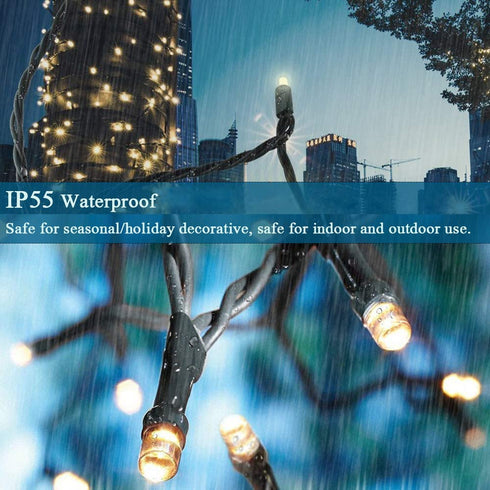 Decute Warm White Christmas String Lights Waterproof 300LED 105FT UL Certified with End-to-End Plug 8 Modes, Outdoor Indoor Starry Fairy Lights for Christmas Tree Patio Garden Wedding Party Decor