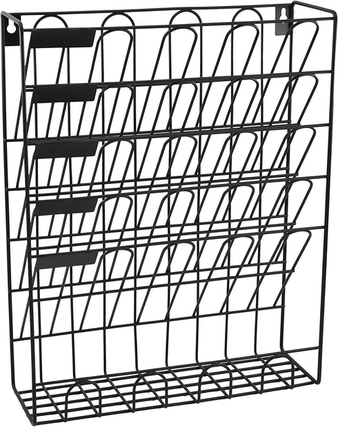 EASEPRES Hanging File Holder Organizer Metal Wall Mount Document Letter Tray Magazine Rack, 6 Tier, Black