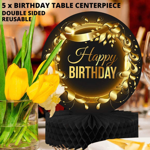 Birthday Table Centerpiece Decoration - 5-Pack Double Sided Cardstock & Tissue Paper Honeycomb Happy Birthday Decorations - 12 Birthday Party Decorations Centerpieces for Table Decorations