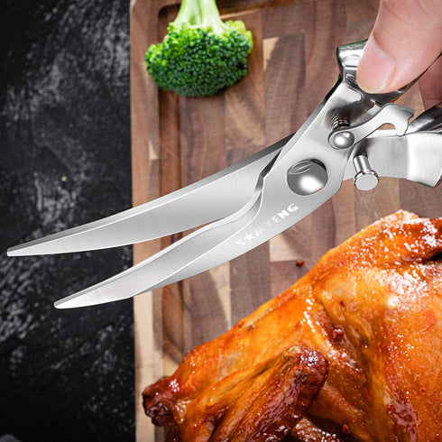 SMTENG sharp Poultry Shears?Good Grips Spring Loaded Poultry Scissors, Heavy Duty Kitchen Shears For Meat, Poultry & More, Multipurpose Kitchen Scissors with Pakka wood ox horn handle