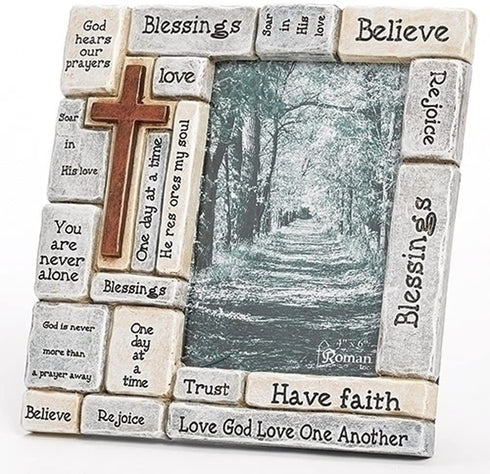 Faith-Filled Sentiments Crossword 8 x 8.25 Resin Stone Vertical Photo Frame