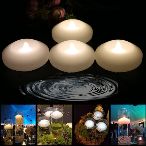 (Pack of 4) 3" Wax Flicker LED Water Floating Candle with Warm White Light Battery Operated Flameless LED Floating Candles for Centerpiece Swimming Pool or Bathtub Decor (Warm White)
