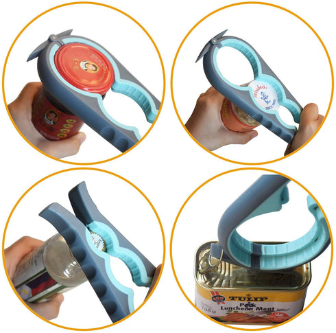 Inaouril Jar Opener Gripper, 5 in 1 Multi Functional Can Opener Bottle Opener Kitchen helper Kit with Silicone Handle Easy to Use for Children, Elderly Weak Hands and Arthritis Sufferers Set of 2