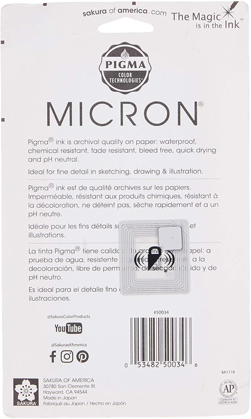 Sakura Pigma 50034 Micron Blister Card Ink Pen Set, Black, 005 6CT