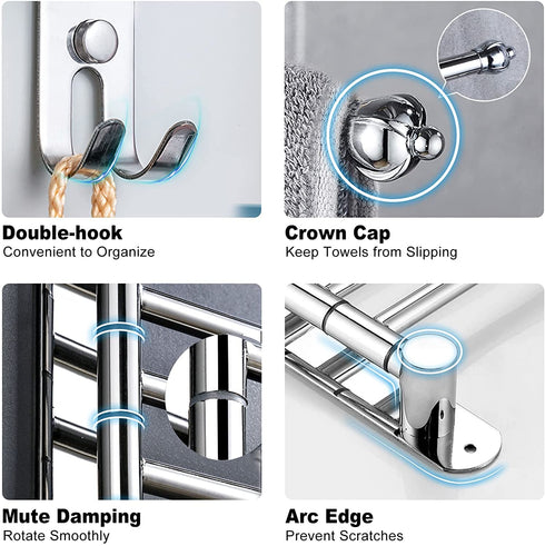 Lonffery Towel Rack for Bathroom, 4-Arm Black Wall Mounted Towel Rack, Outdoor Towel Rack for Hot Tub, Pool, Towel Hanger Space Saving.