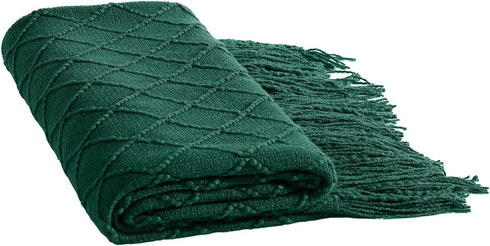 Walensee Throw Blanket for Couch, 50 x 60 Forest Green, Acrylic Knit Woven Summer Blanket, Lightweight Decorative Soft Nap Throw with Tassel for Chair Bed Sofa Travel Picnic, Suitable for All Seasons