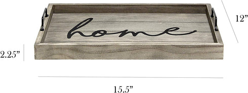 Elegant Designs HG2000-RGH Wood w-Handles Decorative Serving Tray, 15.5" x 12", Rustic Gray Home