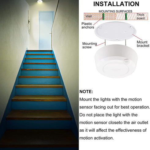 Motion Sensor Shower Light Battery Operated, Warm White Wireless Ceiling Light Fixture, Sensor ON/Off Indoor Battery Overhead Light for Pantry Bathroom Closet Hallway- 5.6 Inch