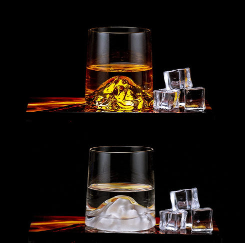 Fire & Ice,Premium Hand-Blown Crystal Whiskey Glasses,Thick Bottom-Gold & Snow,Mountain whiskey glass,Suitable for Bourbon,Scotch,Beer,Cocktail and Various Other Beverages(Golden & Snow, 2PCS)