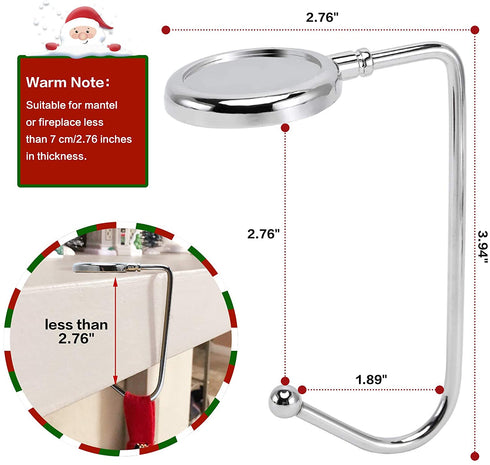 Christmas Stocking Holders for Mantle, 6 Pack Mantel Stocking Hangers Metal Hooks for Fireplace Christmas Xmas Party Decoration (Silver)