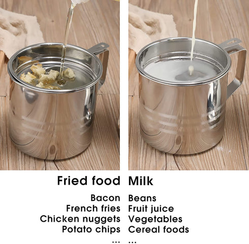 Chihee Oil Strainer Pot Grease Can, 1.2 L Stainless Steel Oil Storage Can Container with Fine Mesh Strainer, Suitable for Storing Frying Oil and Cooking Grease