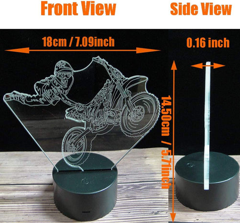 HIPIYA Motorcycle LED 3D Illusion USB Motorbike Night Light Motocross Lamp Festival Present Dirt Bike Birthday Gift for Player Fan Teen Men Boyfriend Boy Kid Bedroom Decoration Room Decor (Moto)