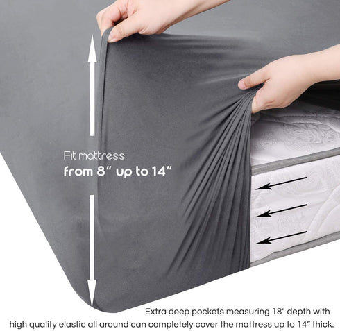 BROLEX King Fitted Sheet,1 Single Fitted Sheet Only,Ultra Soft Stretchy Jersey Knit,Wrinkle Free & Stay in Place,Fit Mattress Deep from 8" Up to 14",Grey