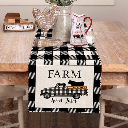 Sambosk Farmhouse Cow Truck Table Runner, Buffalo Check Table Runners for Kitchen Dining Coffee or Indoor and Outdoor Home Parties Decor 13 x 72 Inches