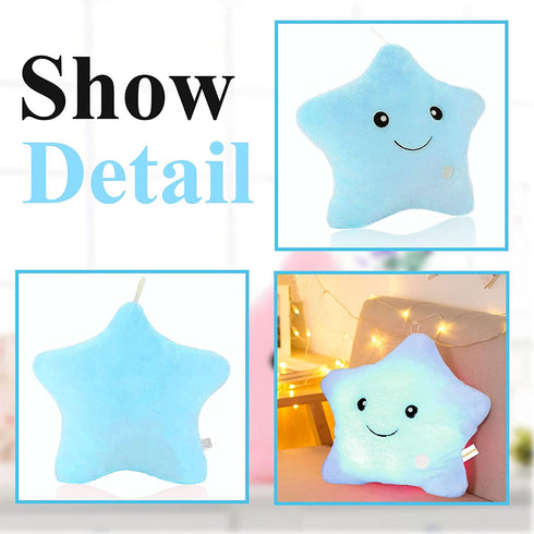 KAHEAUM Creative Twinkle Star Glowing LED Night Light Up Plush Pillows Stuffed Toys Birthday Gifts for Toddlers Kid Children Friends,Couch Bed Throw Pillows Decorative Light Blue Throw Pillow Covers