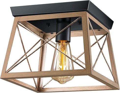 Pynsseu Industrial Ceiling Light, Farmhouse Semi Flush Mount Ceiling Fixture for Kitchen Island Dining Room Bedroom Foyer Hallway, 1 Pack