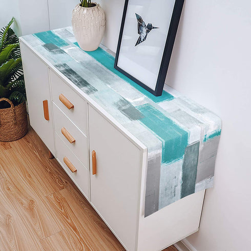 Big buy store Grey Teal Painting Cotton Linen Table Runner Dresser Scarves, Abstract Geometric Rectangle Table Setting Covers for Party Holiday Wedding Farmhouse Kitchen Dinner-13x70 inch