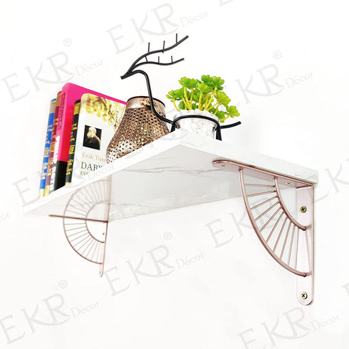 EKR Metal Shelf Braket 2 Pcs for Floating Shelves DIY L Shape Shelving Brackets Right Angle Home D©cor Accents Storage Kitchen Office Decoration Gold Rose 5.9 Inches Wood Not Included