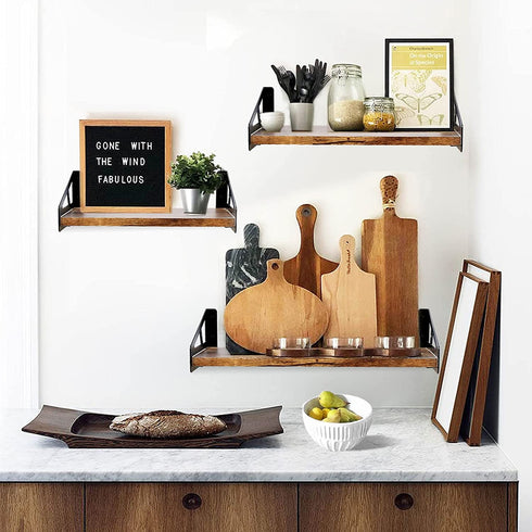 QEEIG Farmhouse Floating Shelves Bathroom 6 inch Deep Wall Shelf for Bedroom Mounted Shelving Dinning Living Room Wide Shelfs Farmhouse Kitchen Storage Rack Set of 3, Rustic Brown FS635-023BN