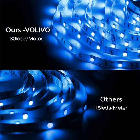 Volivo Bluetooth LED Strip Lights, 50ft Smart Light Strips , App and Remote Control, 5050 RGB Led Lights for Bedroom, Music Sync Color Changing for Room, Kitchen, Party (2 Rolls of 25ft)