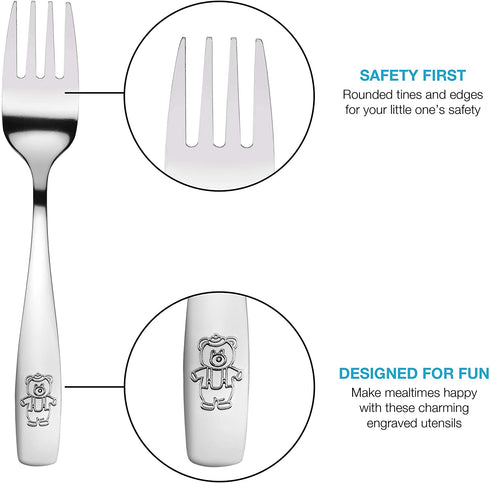 24 Piece Stainless Steel Kids Cutlery, Child and Toddler Safe Flatware, Kids Silverware, Kids Utensil Set Includes 8 Knives, 8 Forks, 8 Spoons, Total of 8 Place Settings, Ideal for Home and Preschools