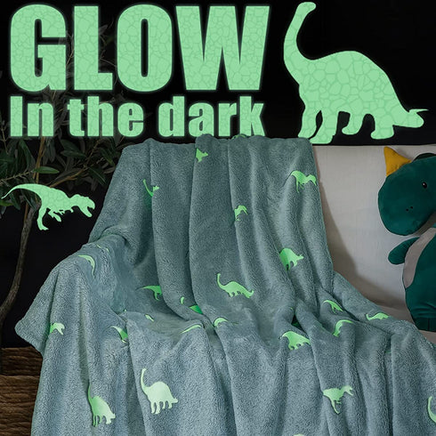 JINCHAN Dinosaur Throw Blanket Glow in The Dark Blue Lightweight Flannel Fleece Throw Blankets for Nursery Couch Bed Decor Magical Blankets All Seasons Gift for Girls Boys Baby Kids 40x60 Inch