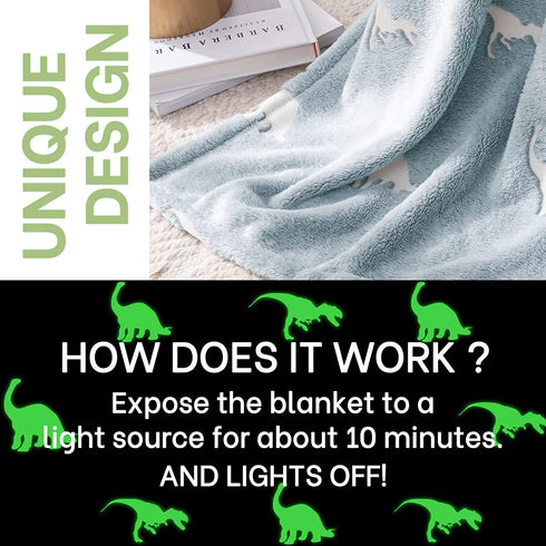 JINCHAN Dinosaur Throw Blanket Glow in The Dark Blue Lightweight Flannel Fleece Throw Blankets for Nursery Couch Bed Decor Magical Blankets All Seasons Gift for Girls Boys Baby Kids 40x60 Inch