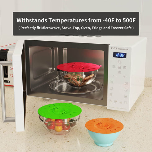 7 Pack€‘Silicone Lids, Microwave Splatter Cover, 5 Sizes Reusable Heat Resistant Food Suction Lids fits Cups, Bowls, Plates, Pots, Pans, Skillets, Stove Top, Oven, Fridge, BPA Free