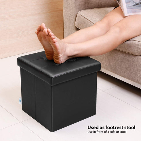 B FSOBEIIALEO Folding Storage Ottoman Footrest Stool Faux Leather Seat Chest Black 12.6"X12.6"X12.6"