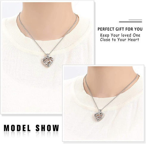 shajwo Cremation Jewelry Heart Urn Necklaces for Ashes for Women Flower Memorial Mini Keepsake Ashes Hollow Pendant