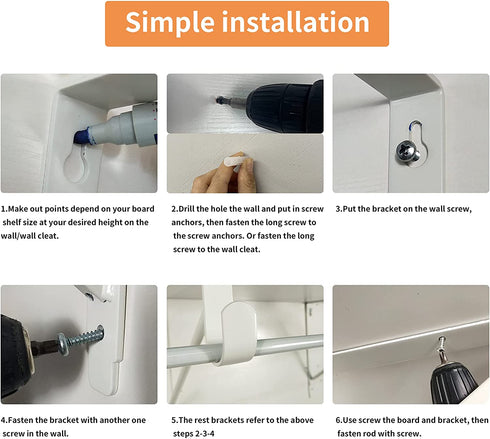 Kunzye 2 Pack of Heavy Duty Closet Shelf and Rod Bracket, White Closet Shelf Bracket with Rod Support Great for Both Shelf Storage and Closet Rod