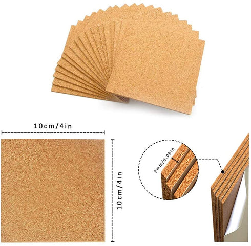 120Pcs Self Adhesive Cork Squares, MOTASOM 4 x 4 Inch Strong Cork Adhesive Sheets, Reusable Cork Board Cork Backing Sheets, Mini Wall Cork Tiles Mat for Coasters and DIY Crafts
