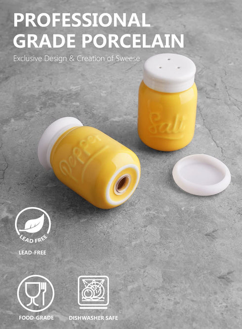 Sweese 812.105 Porcelain Salt & Pepper Shaker, Farmhouse Table Decor, 4 ounce each, Yellow