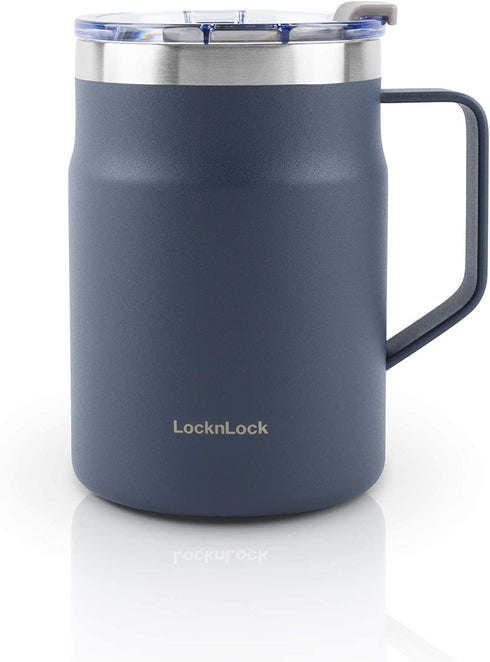 LocknLock Stainless Steel Double Wall Insulated with Handle, Lid, 16 oz, Navy Metro Mug