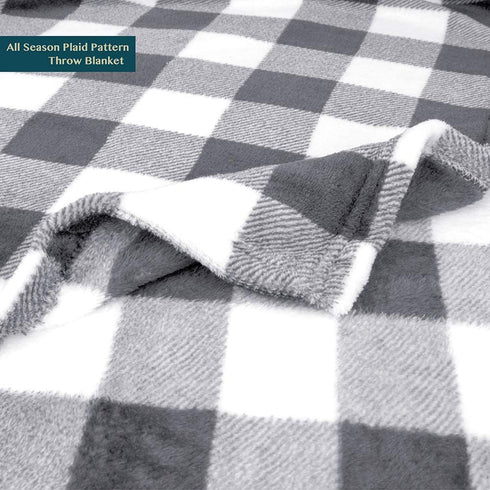 PAVILIA Buffalo Plaid Throw Blanket for Sofa Couch | Soft Flannel Fleece Grey White Checker Plaid Pattern Decorative Throw | Warm Cozy Lightweight Microfiber | 50 x 60 Inches