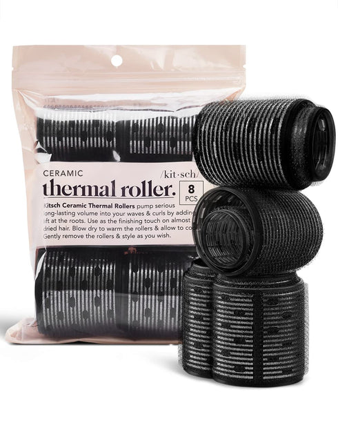 Kitsch Ceramic Thermal Hair Rollers - Salon Quality Hairdressing Curlers - Pack of 8 Assorted Size Self Grip Hair Curlers Create Waves and Curls DIY Hairstyle Ideal for Holiday Gift
