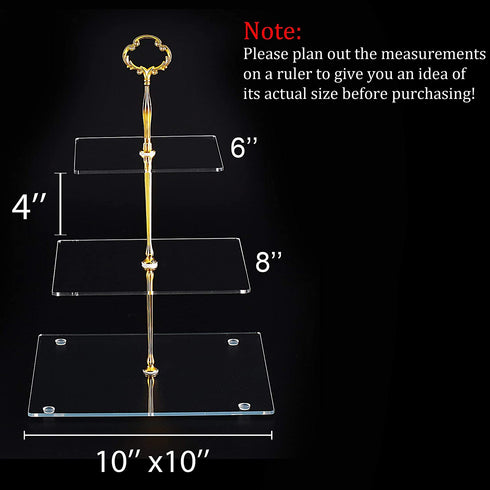 Jusalpha 3 Tier Acrylic Square Cupcake Stand, Dessert Display Tower (Gold Version 2, 1) 3SG-V2